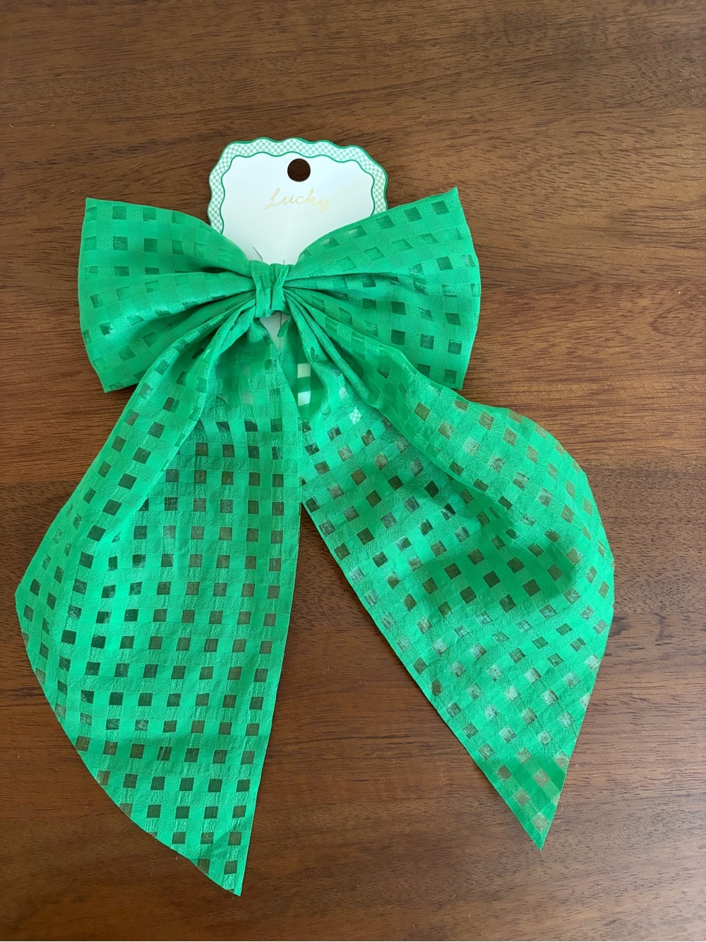 NWT Emerald Green Checkered Sheer hair Bow